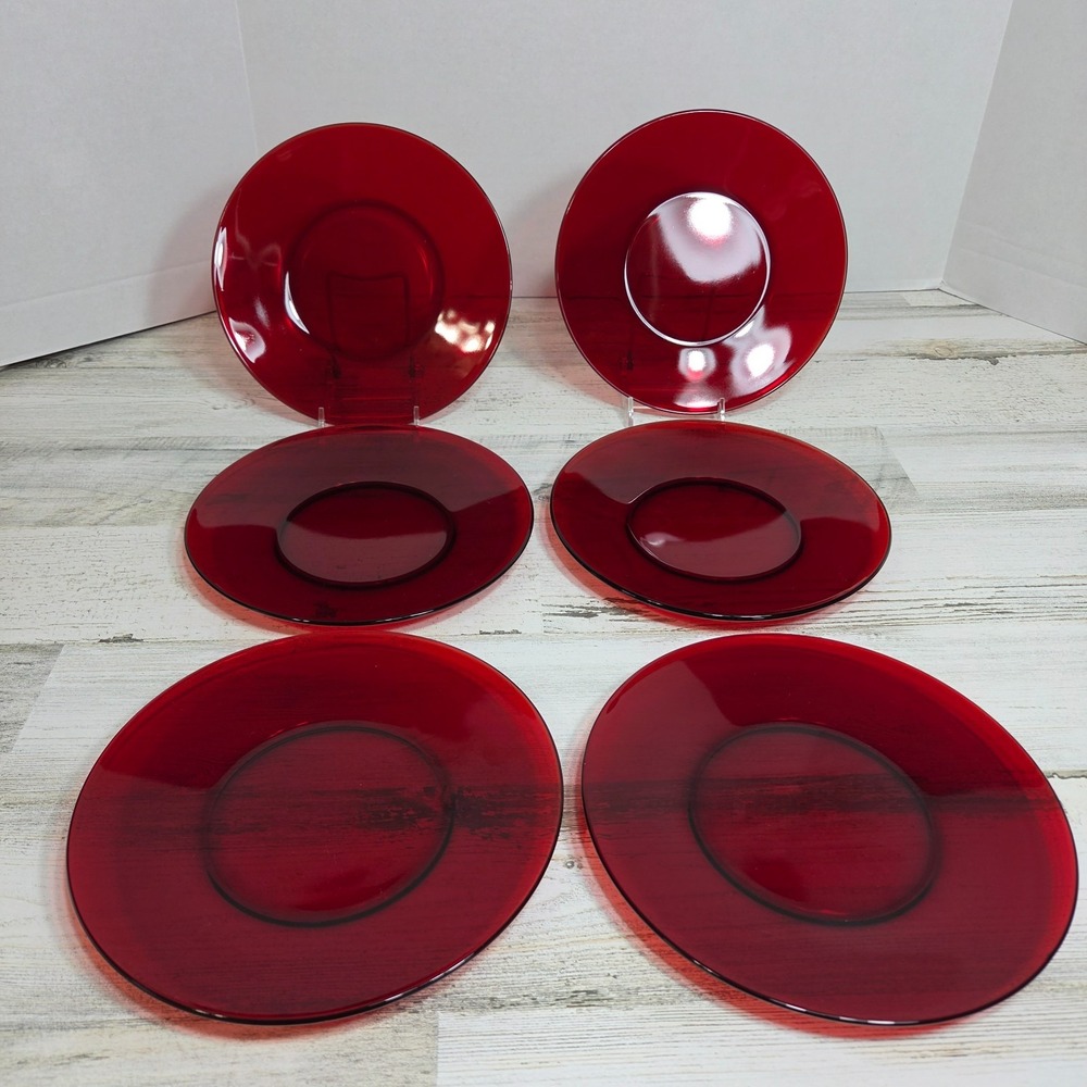 Vintage Anchor Hocking Royal Ruby Red Glass Plates 8" Salad Luncheon Set of 6